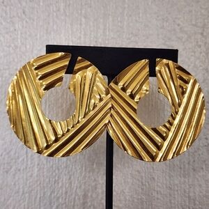 Gold Textured Hoop Oversized Stud Earrings